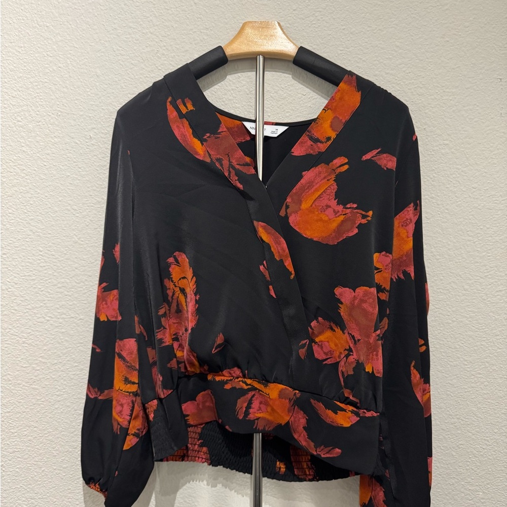 Nine West Black and Red Floral Blouse